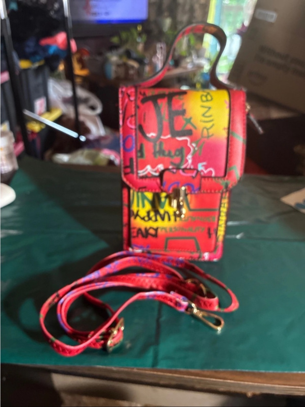 & Other Stories Graffiti Print Phone Crossbody - Red & Yellow
